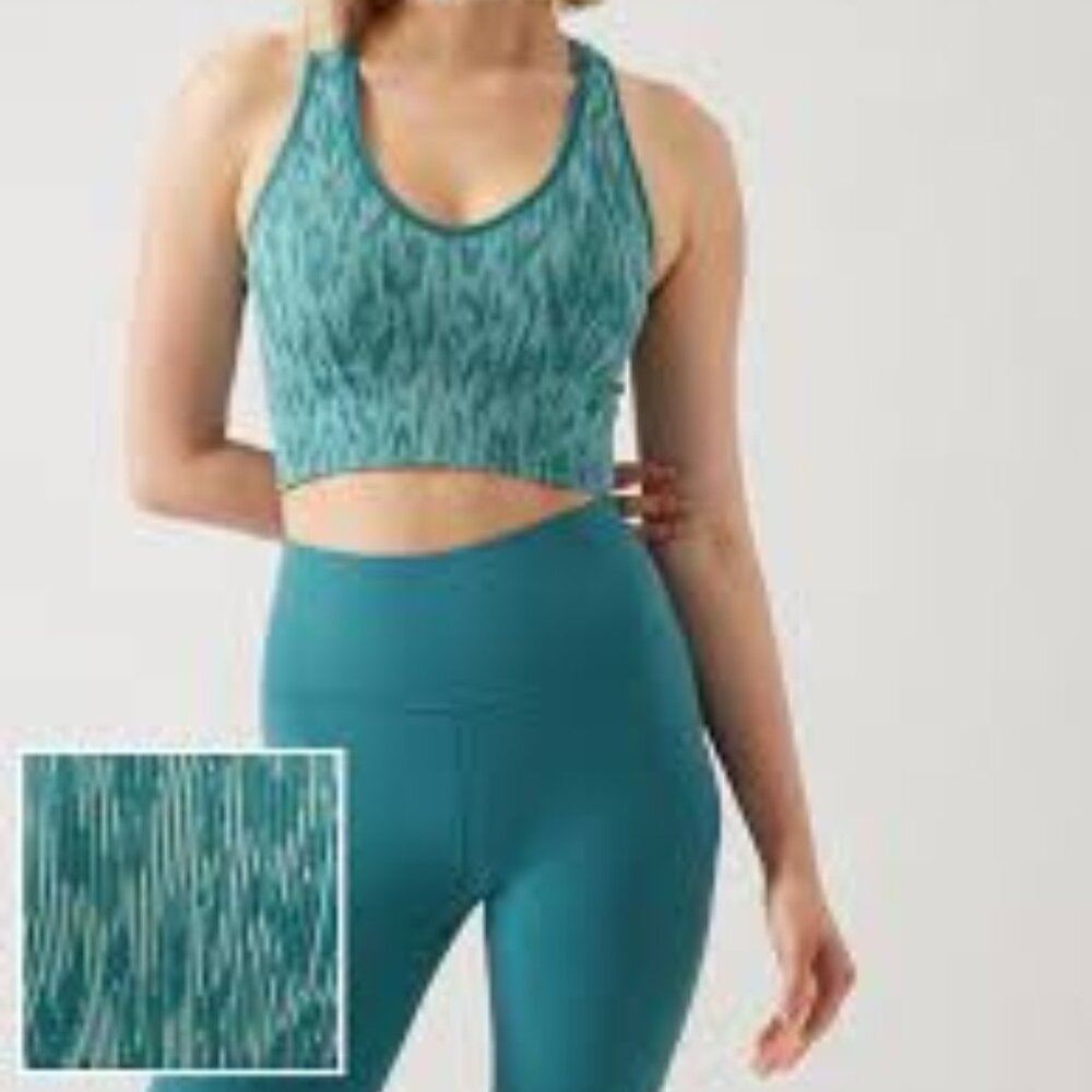 Athleta Tank Top Seamless Crop Rib Active MEDIUM Reef Green Spacedye #882313-01